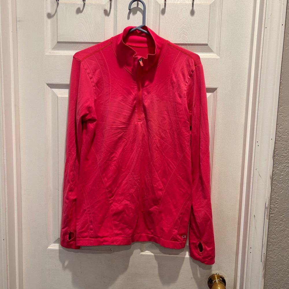 Gapfit Women's Pink Quarter Zip Long Sleeve Athletic Top‎ Thumbholes Size Large